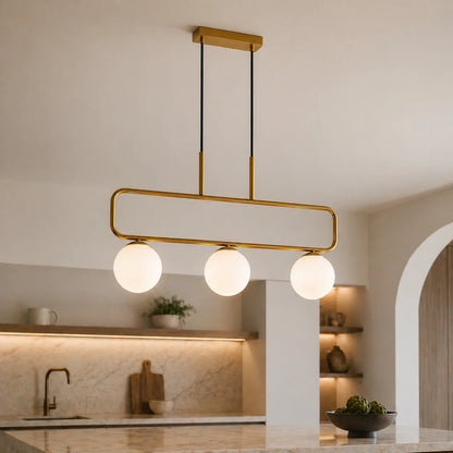 Suspension 3 Globes Verre Opale Structure Laiton | Aurora