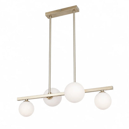 Suspension 4 Globes Verre Opale Laiton | Celeste