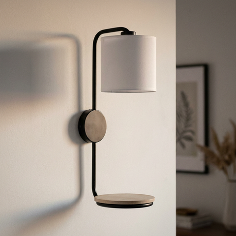 Applique murale acier tissu bois noir Alpine — éteinte en situation