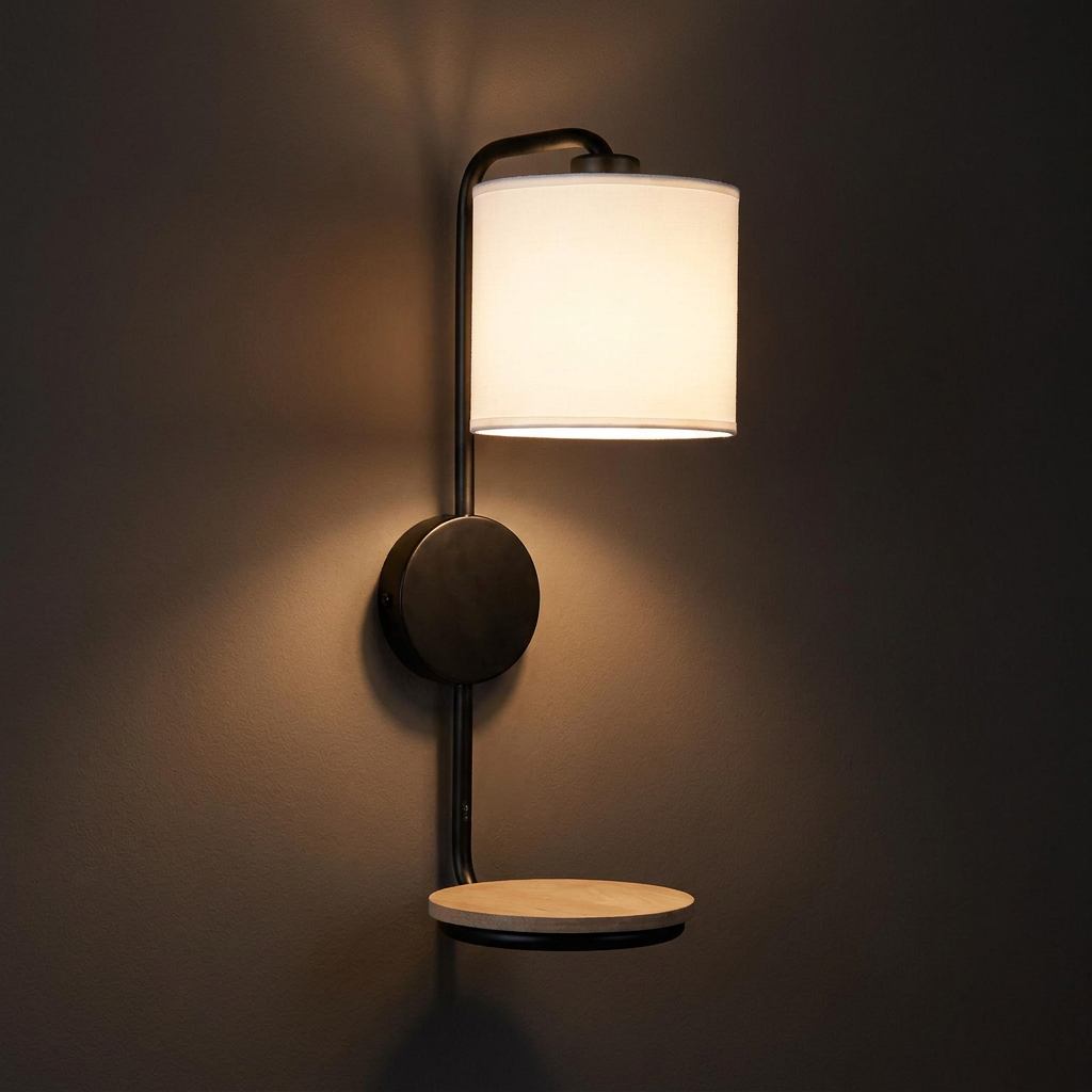 Applique murale acier tissu bois noir Alpine — ambiance tamisée