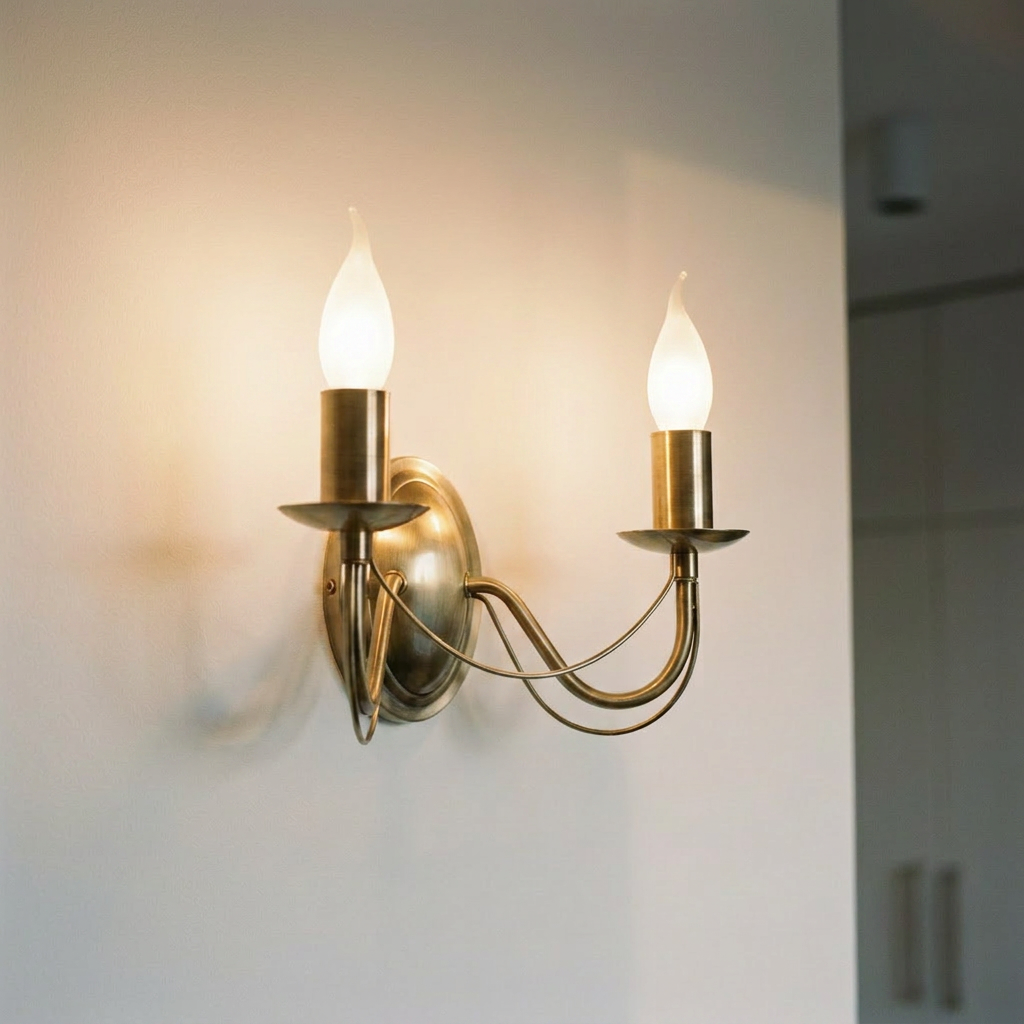 Applique murale 2 Lampes Acier Antique Laiton | Muza — allumee en situation