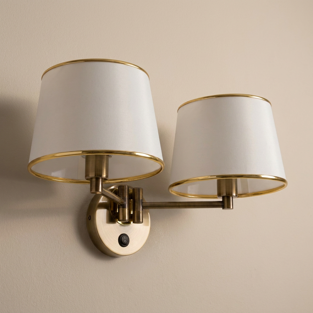 Applique murale 2 Lampes Acier Tissu Antique Laiton | Ibis — eteinte en situation
