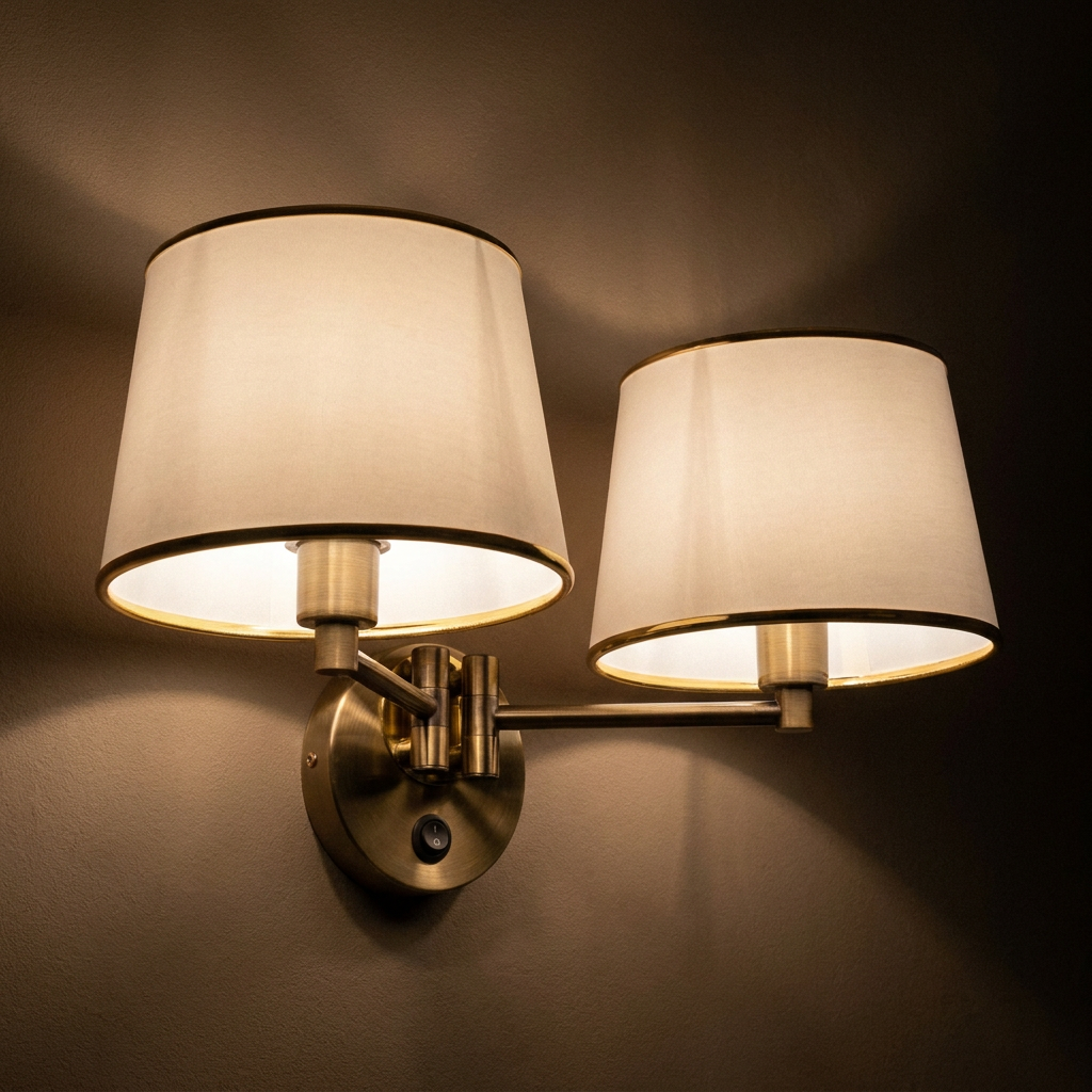 Applique murale 2 Lampes Acier Tissu Antique Laiton | Ibis — ambiance tamisee