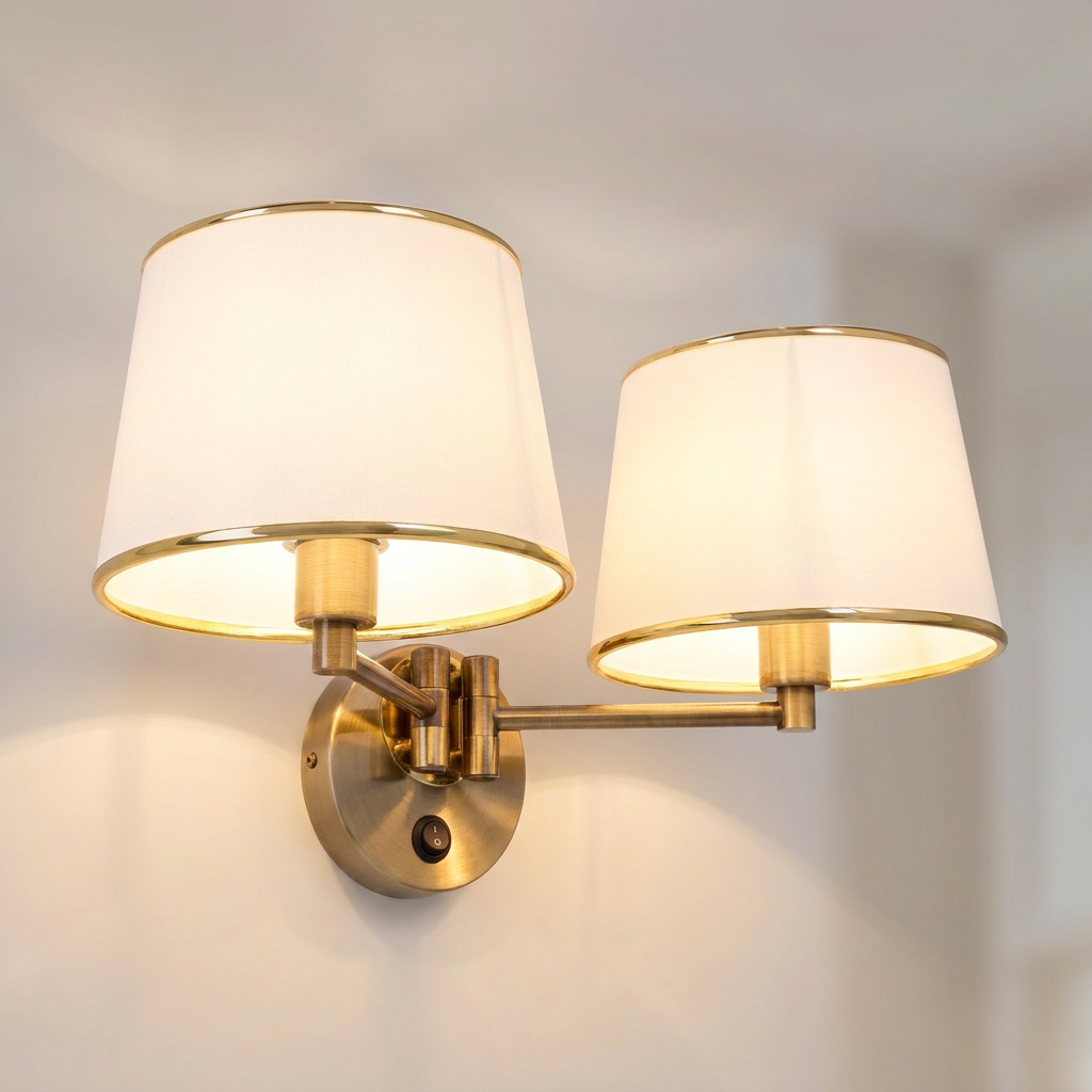Applique murale 2 Lampes Acier Tissu Antique Laiton | Ibis — detail de la lumiere