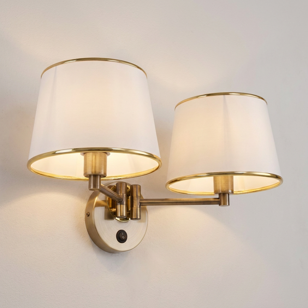 Applique murale 2 Lampes Acier Tissu Antique Laiton | Ibis — gros plan