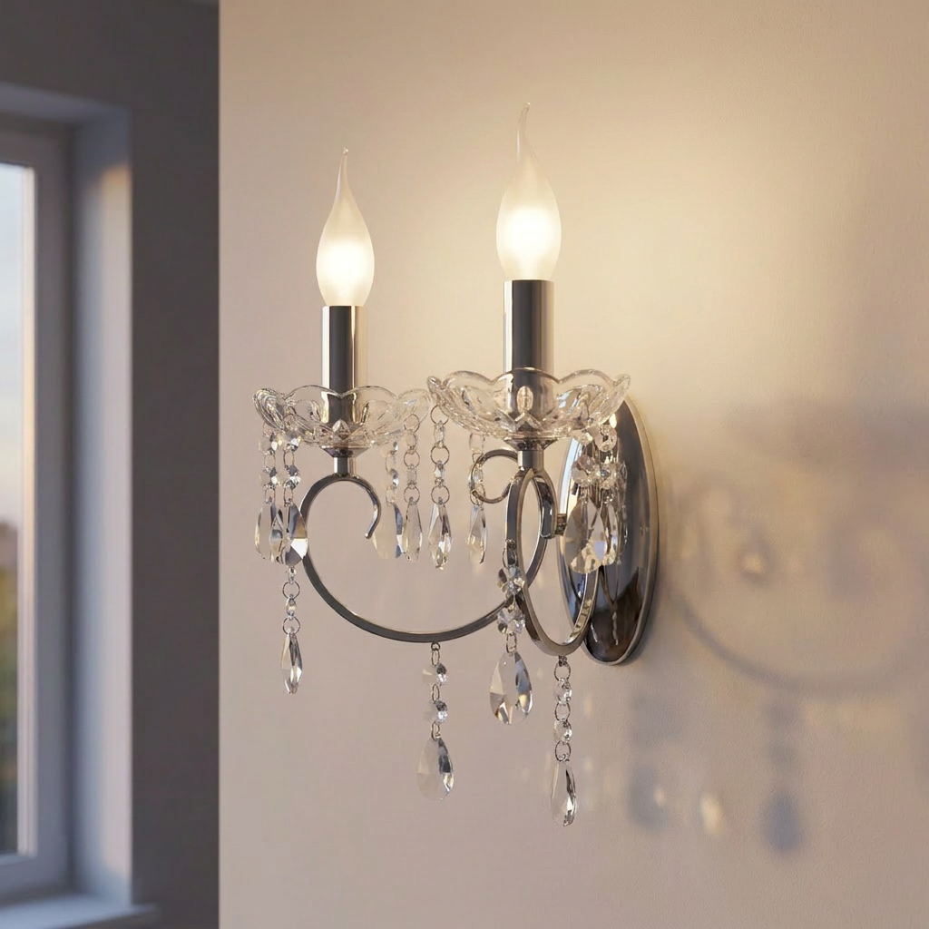 Applique murale 2 Lampes Chromé E14 Aurora — allumee en situation