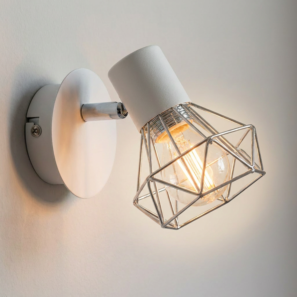 Applique murale Acier Blanc Chromé | Verve — allumee en situation
