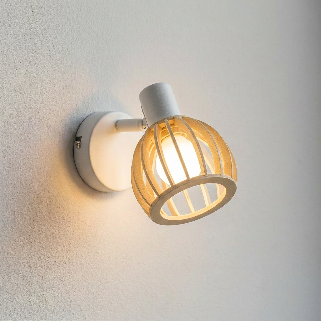 Applique murale Acier Bois Blanc | Atarri — allumee en situation