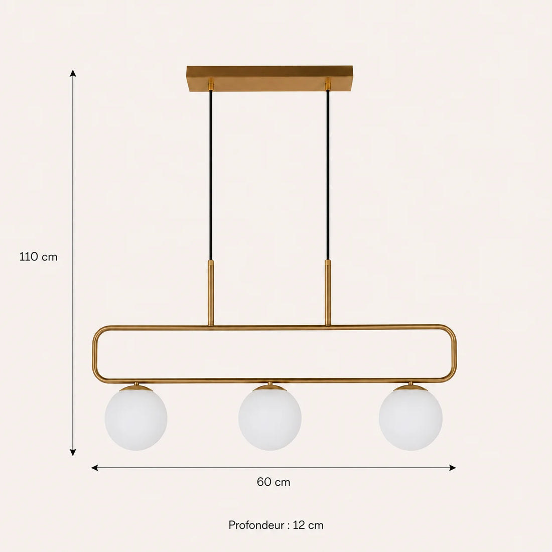 Suspension 3 Globes Verre Opale Structure Laiton · Aurora · photo 4