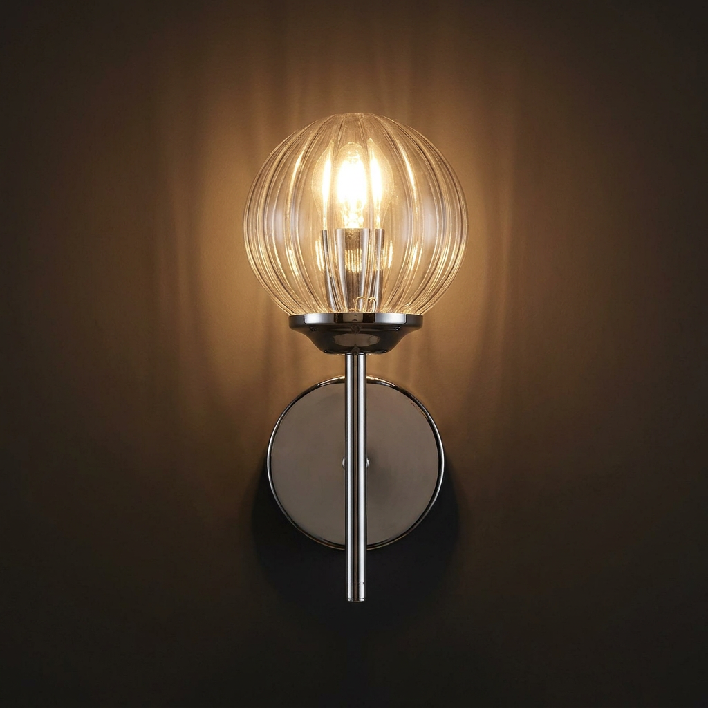 Applique murale acier verre chrome Best — ambiance tamisée