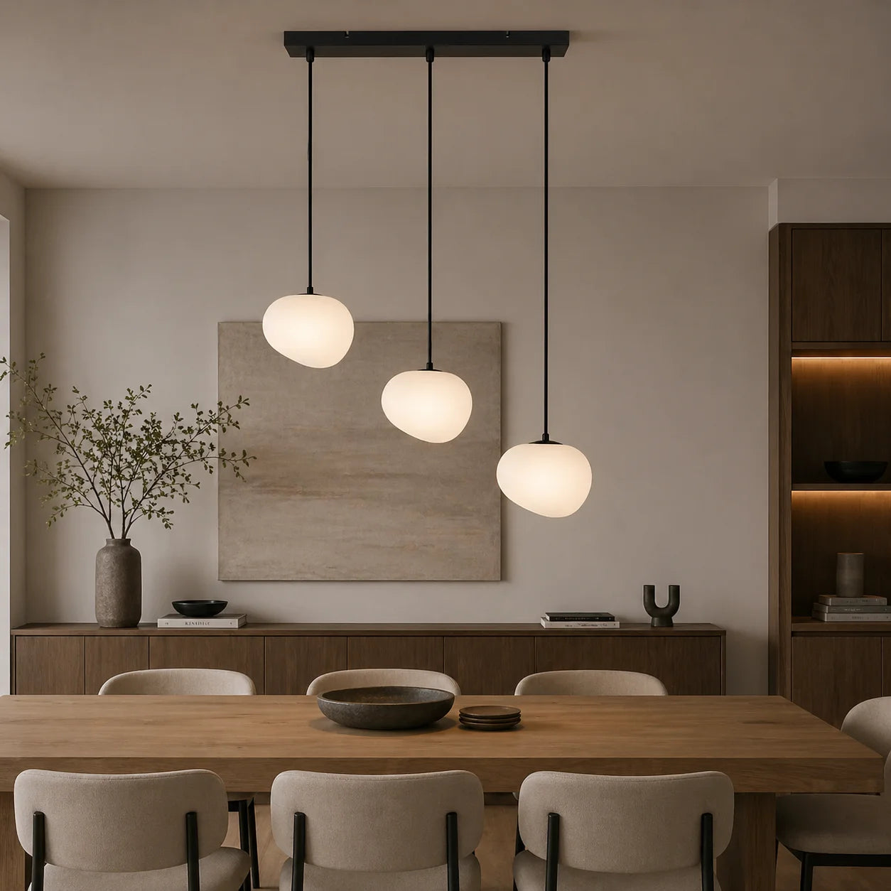 Suspension 3 lampes verre blanc opale | Onyx
