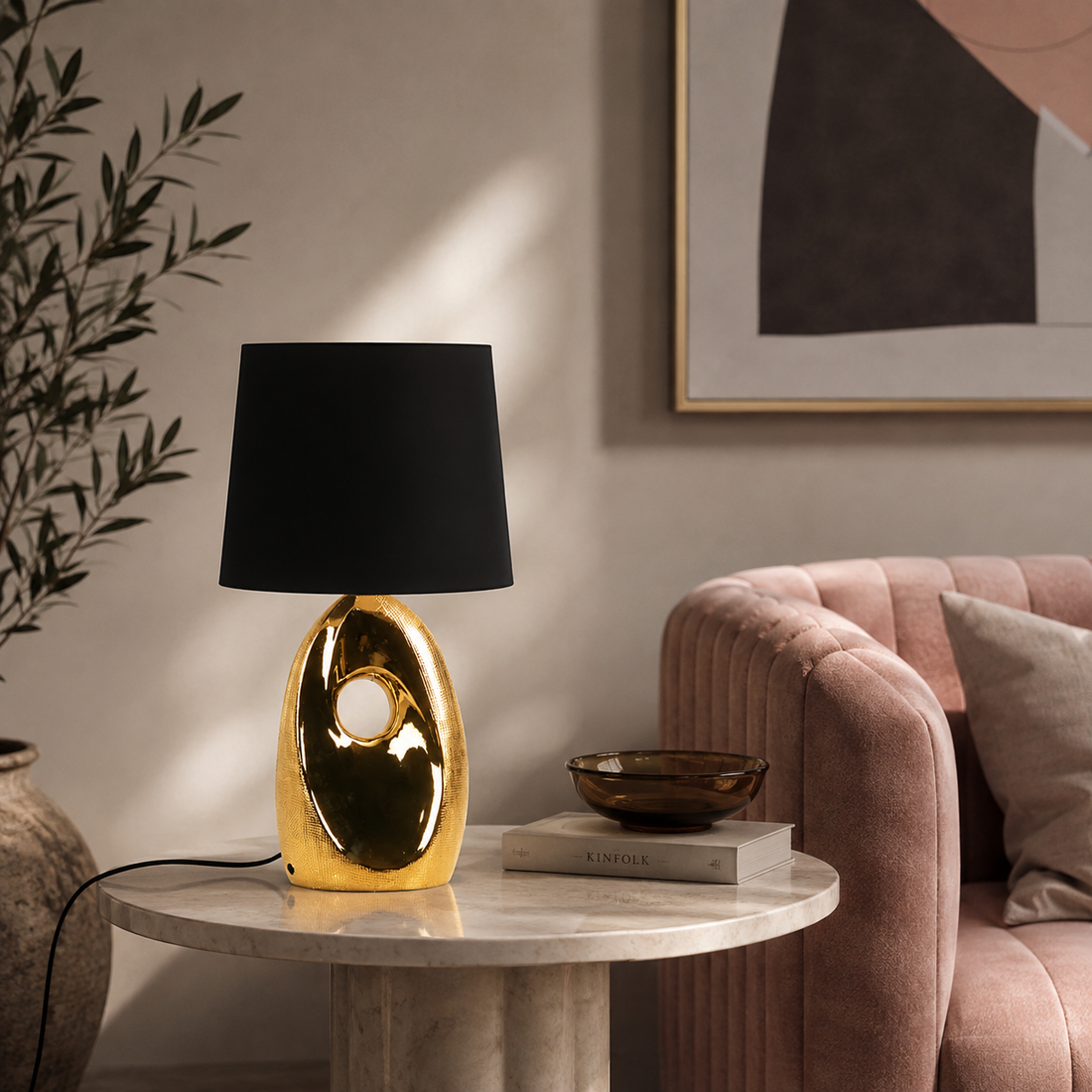 Lampe à poser Tissu Céramique Doré | Hierro