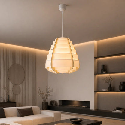 Suspension Abat-Jour Plastique Blanc Lattes Bois | Hana