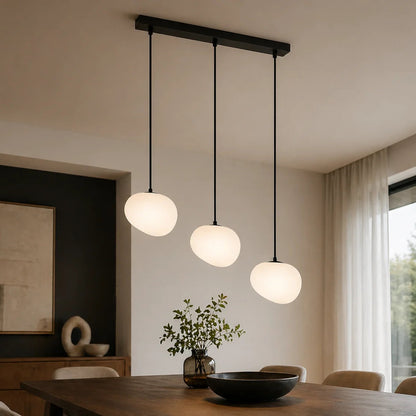 Suspension 3 lampes verre blanc opale | Onyx