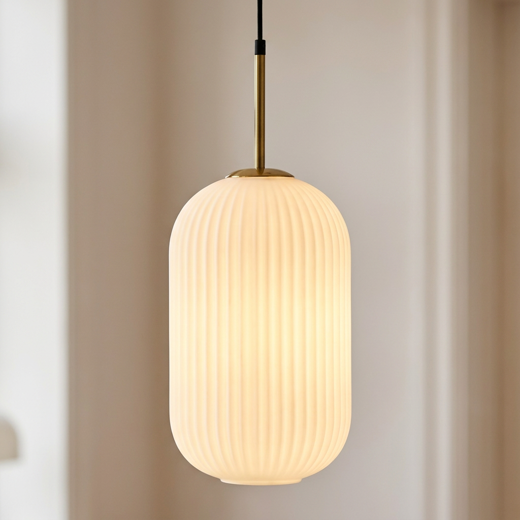Suspension métal verre blanc et doré Cresto — gros plan