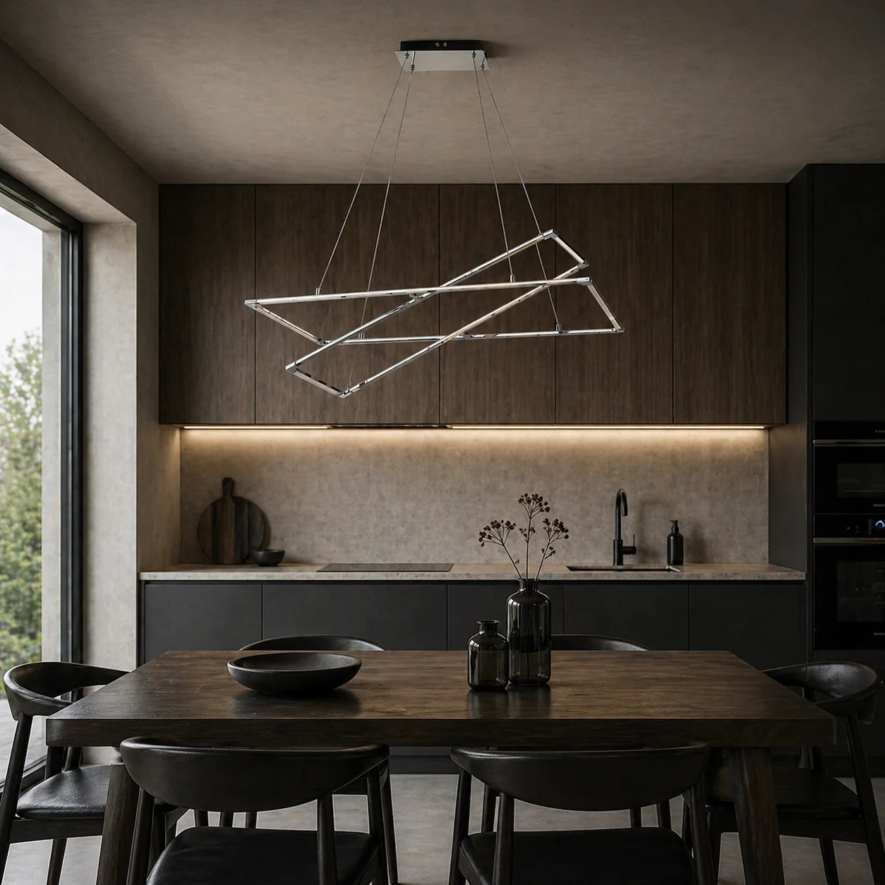 Suspension LED Double Cadre Chromé Géométrique | Nexus