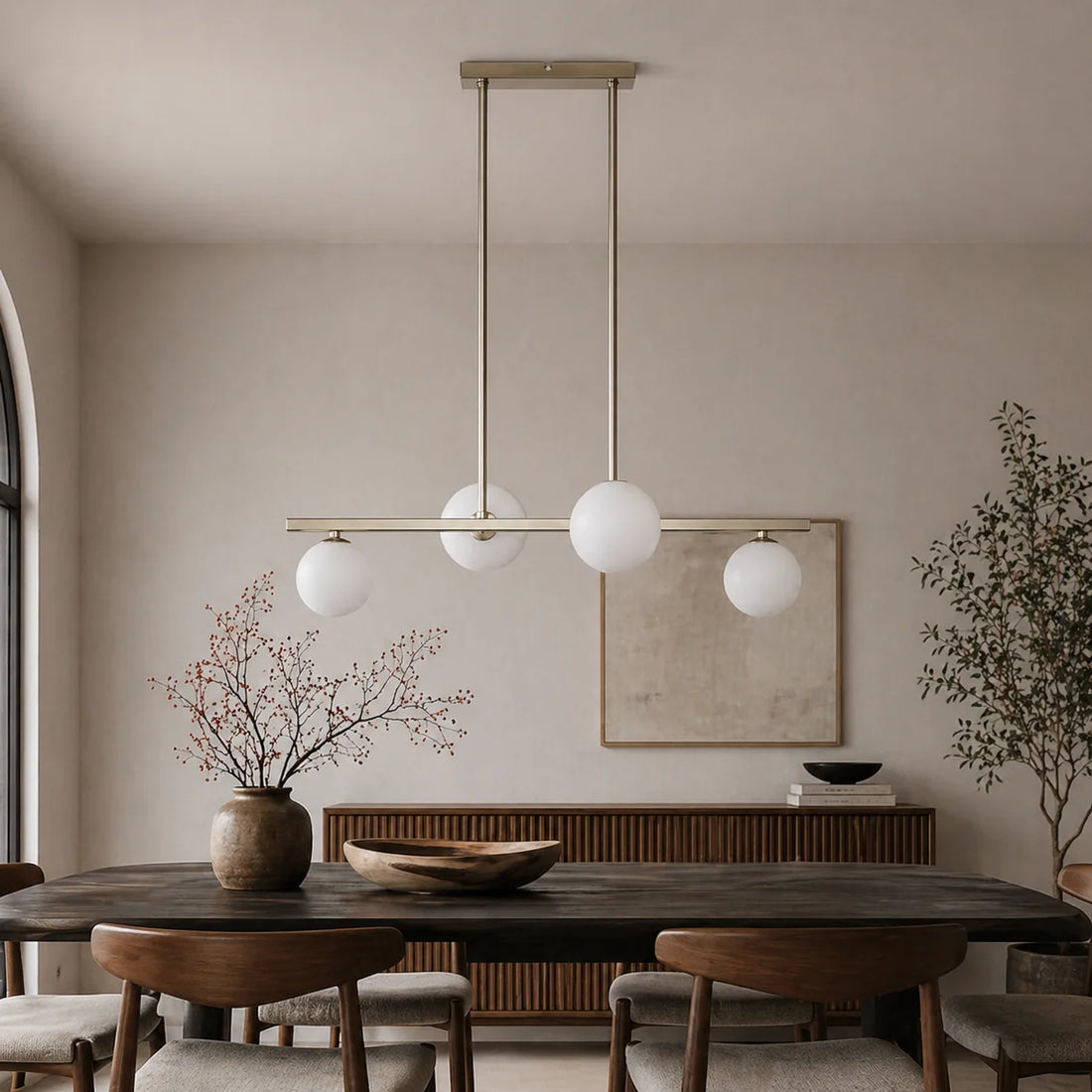 Suspension 4 Globes Verre Opale Laiton · Celeste · photo 3