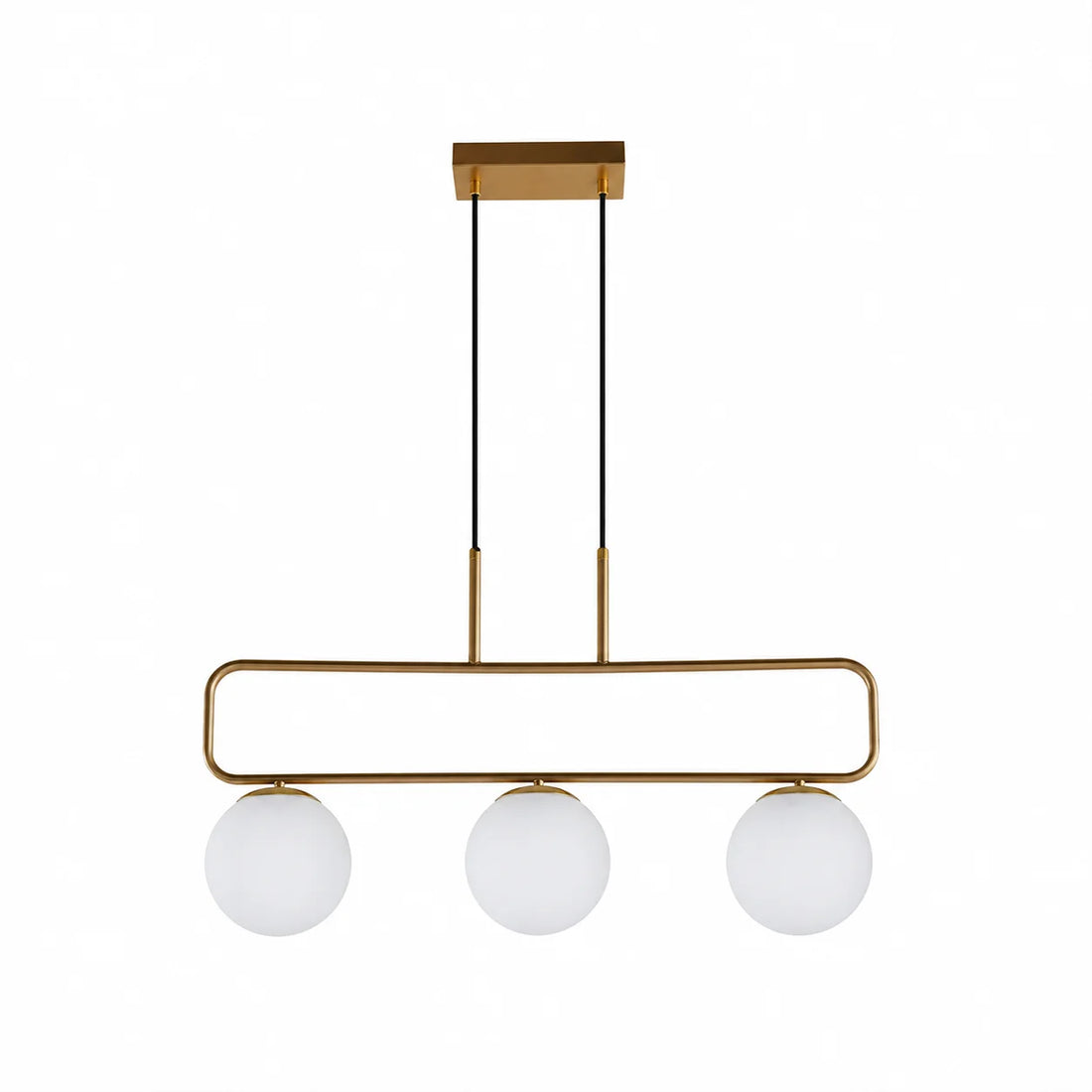 Suspension 3 Globes Verre Opale Structure Laiton · Aurora