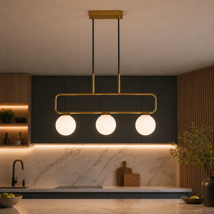 Suspension 3 Globes Verre Opale Structure Laiton | Aurora