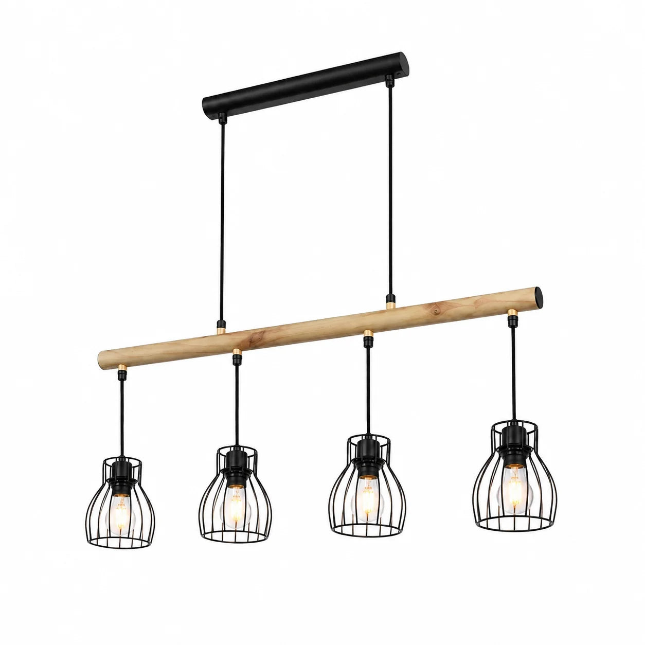 Suspension 4 Abat-Jours Filaires Cage Bois | Forge