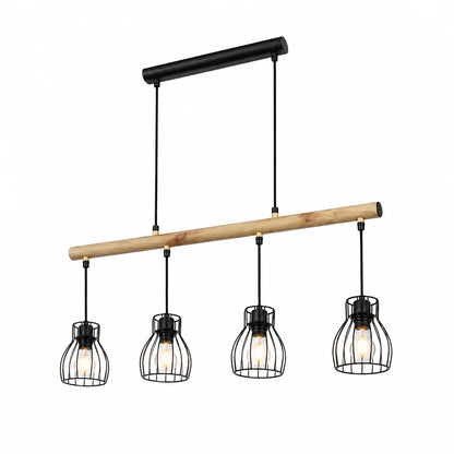 Suspension 4 Abat-Jours Filaires Cage Bois | Forge