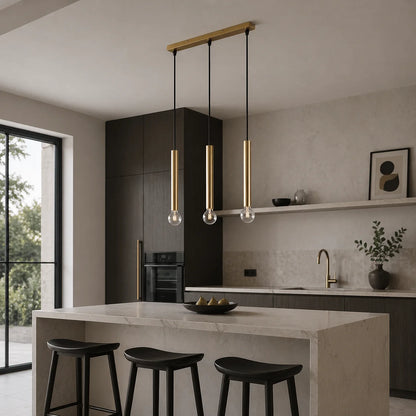 Suspension 3 Cylindres Dorés Longs Ampoules Apparentes | Dallas Long