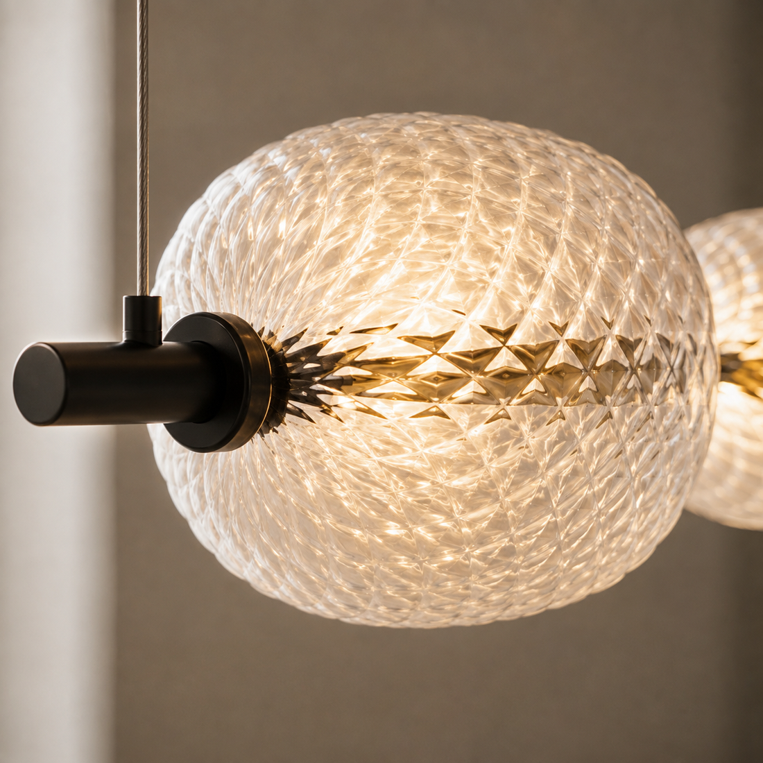 Suspension Linéaire 5 Globes en Verre Soufflé Texturé, LED Intégrée - Lume