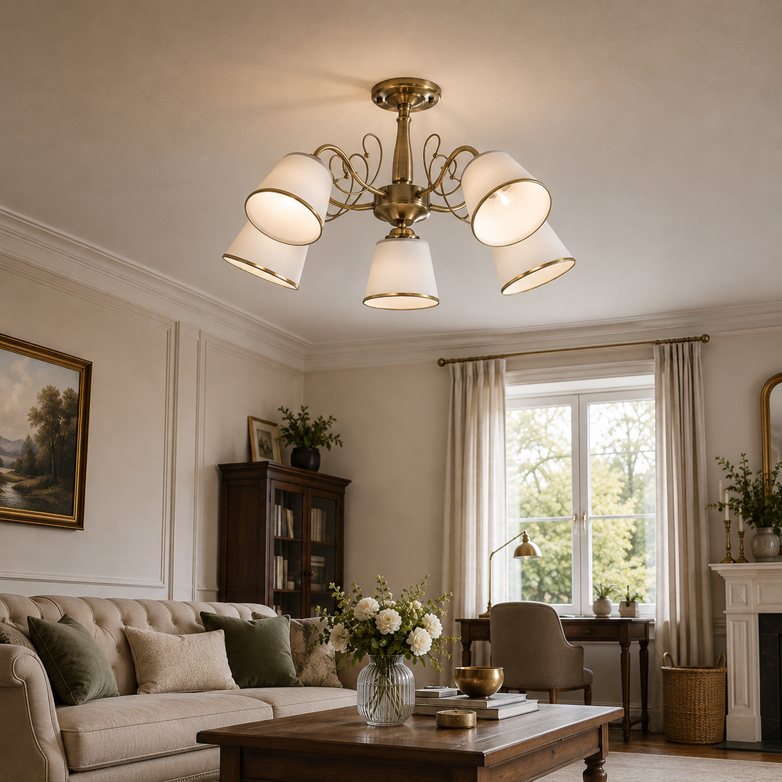 Plafonnier Acier Verre Antique Laiton