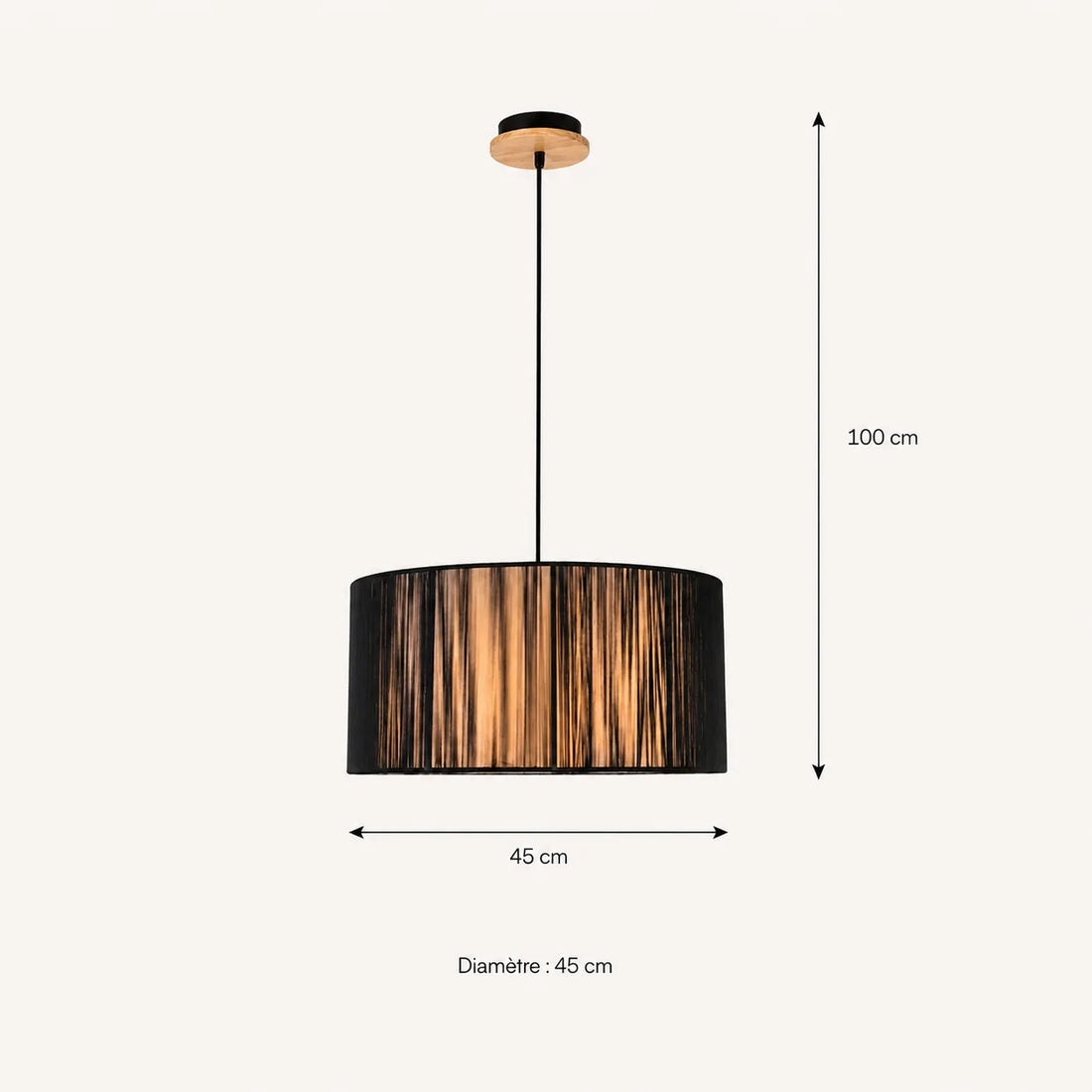 Suspension Abat-Jour Cylindrique Fils PVC Noir Bois · Kyoto · photo 4