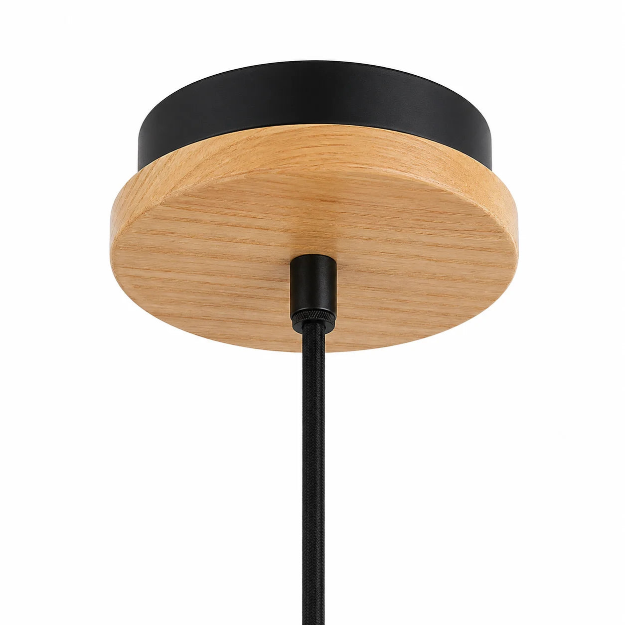 Suspension Abat-Jour Cylindrique Fils PVC Noir Bois | Kyoto