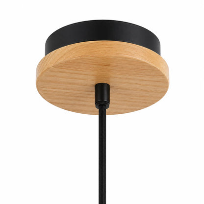Suspension Abat-Jour Cylindrique Fils PVC Noir Bois | Kyoto