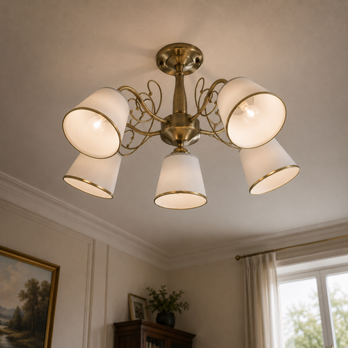 Plafonnier Acier Verre Antique Laiton