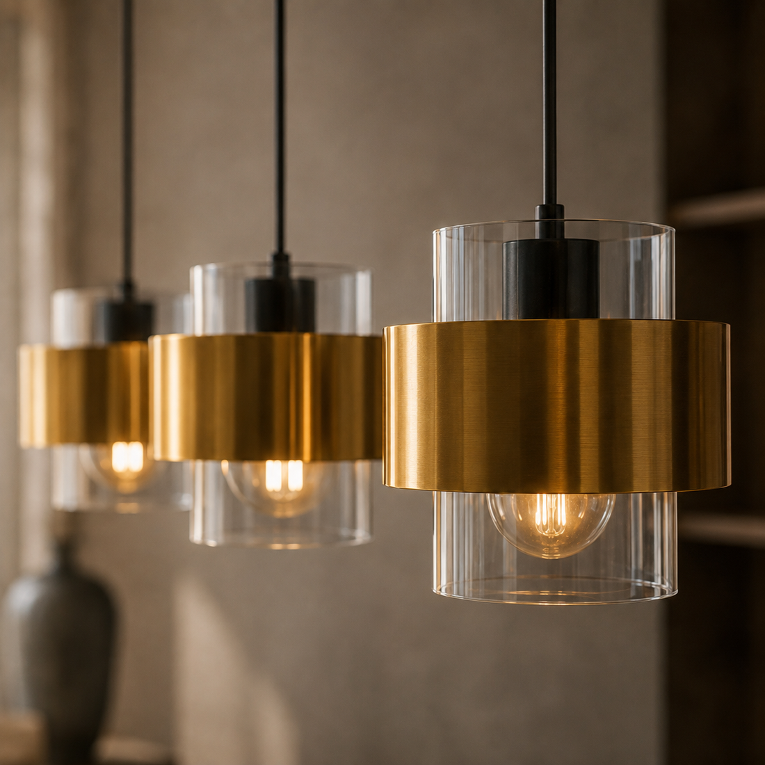 Suspension Barre 3 Lampes en Verre & Laiton - Halo