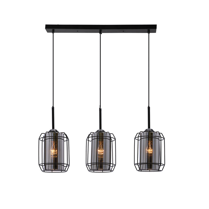 Suspension Industrielle 3 Lampes en Verre Fumé - Fumo