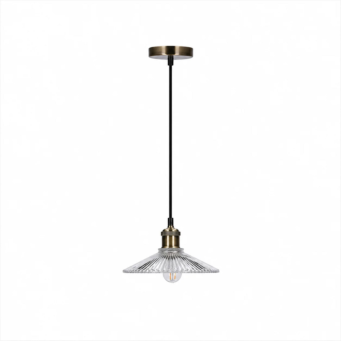 Suspension Verre Rainuré Transparent Laiton Antique · Chester