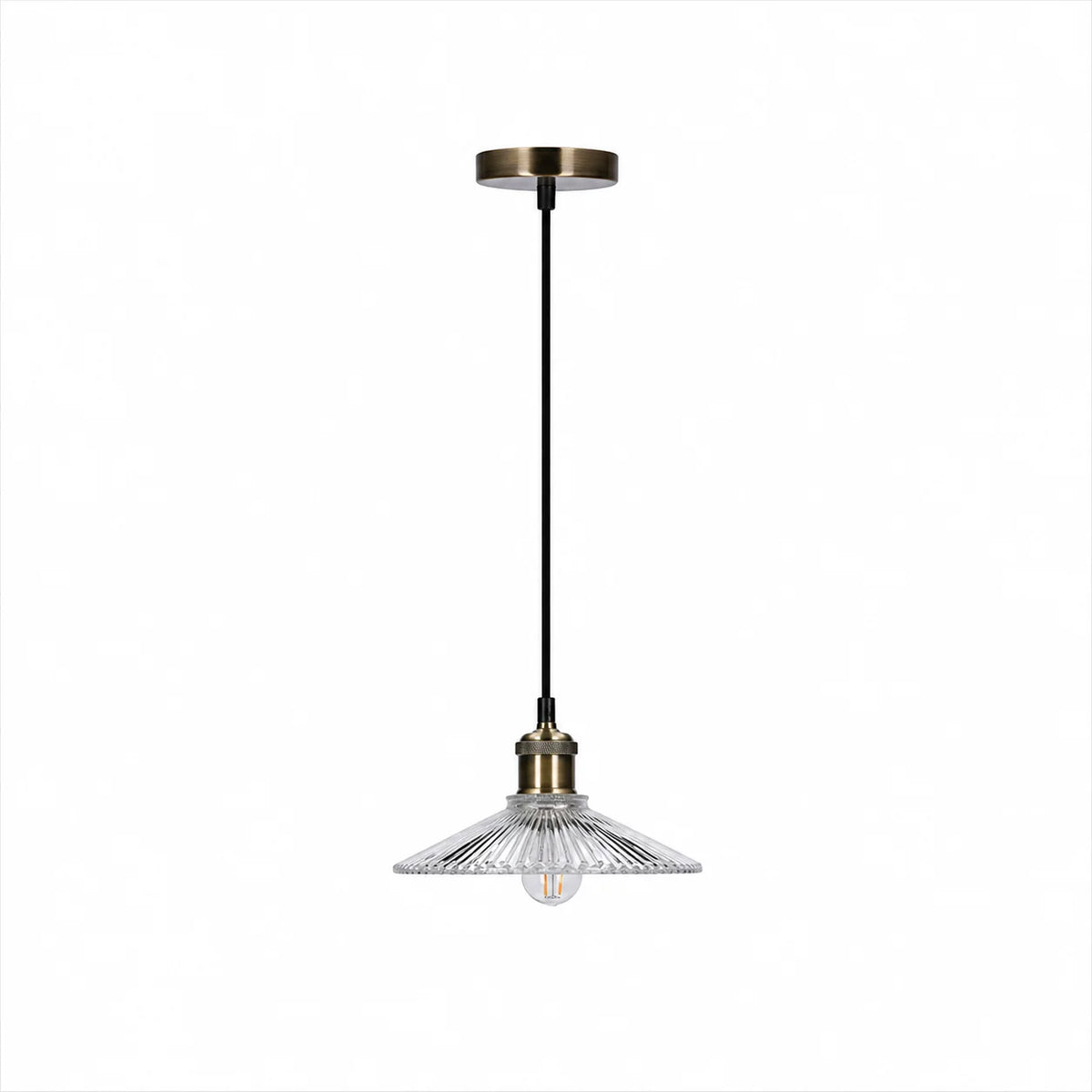 Suspension Verre Rainuré Transparent Laiton Antique · Chester