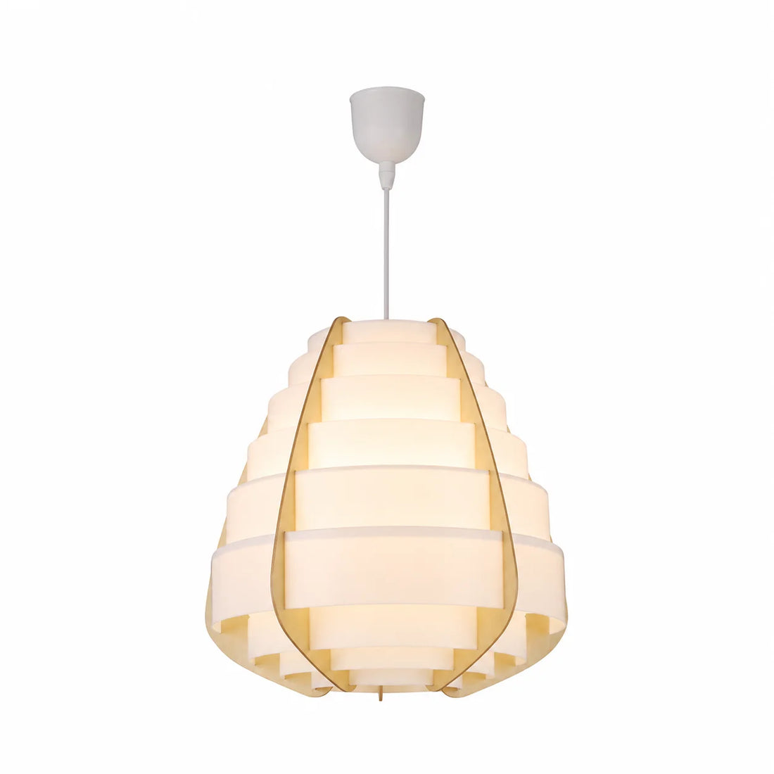 Suspension Abat-Jour Composite Blanc Lattes Bois · Hana