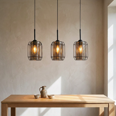 Suspension Industrielle 3 Lampes en Verre Fumé - Fumo