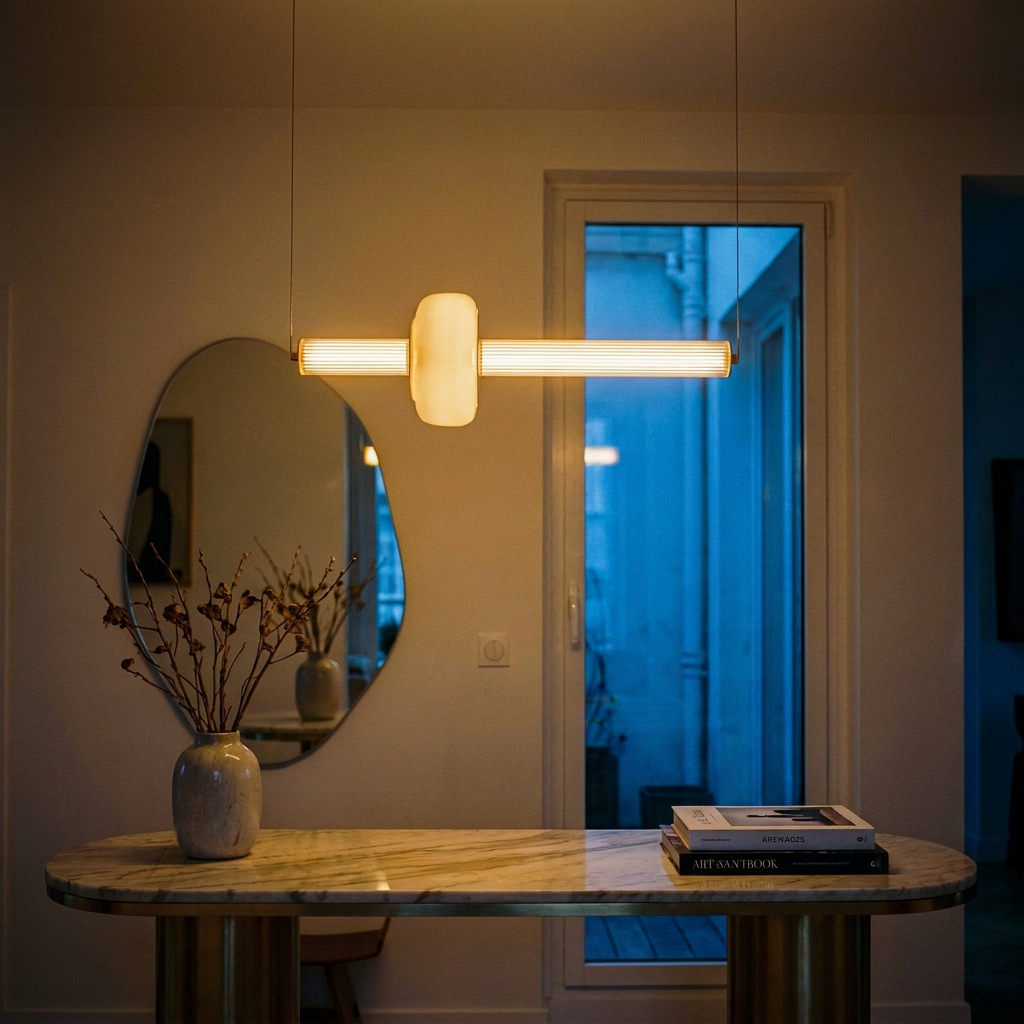 Suspension LED Linéaire Dorée en Laiton Brossé - Aurea
