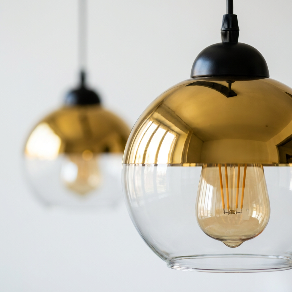 Suspension 3 Globes en Verre Transparent & Or Miroir - Orbe