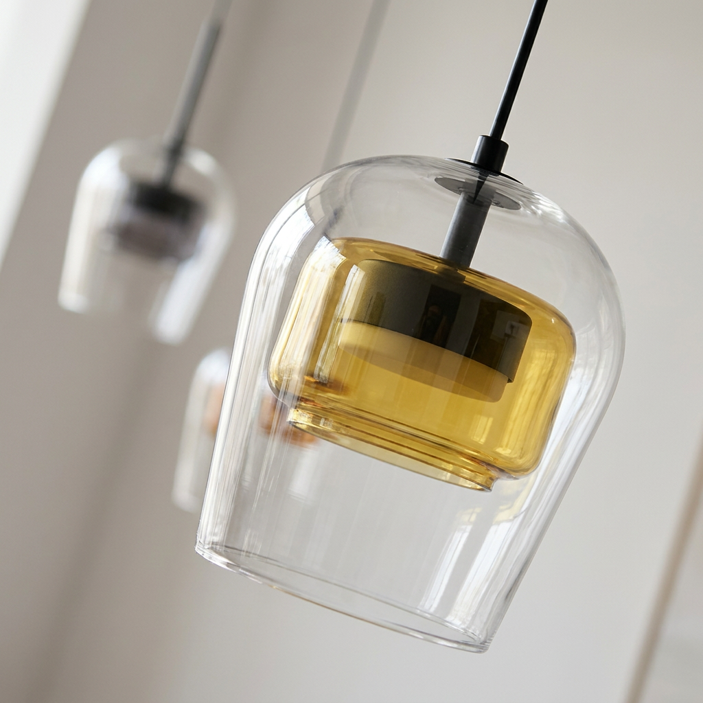 Suspension 3 Cloches en Verre Soufflé Ambré & Doré - Vasa