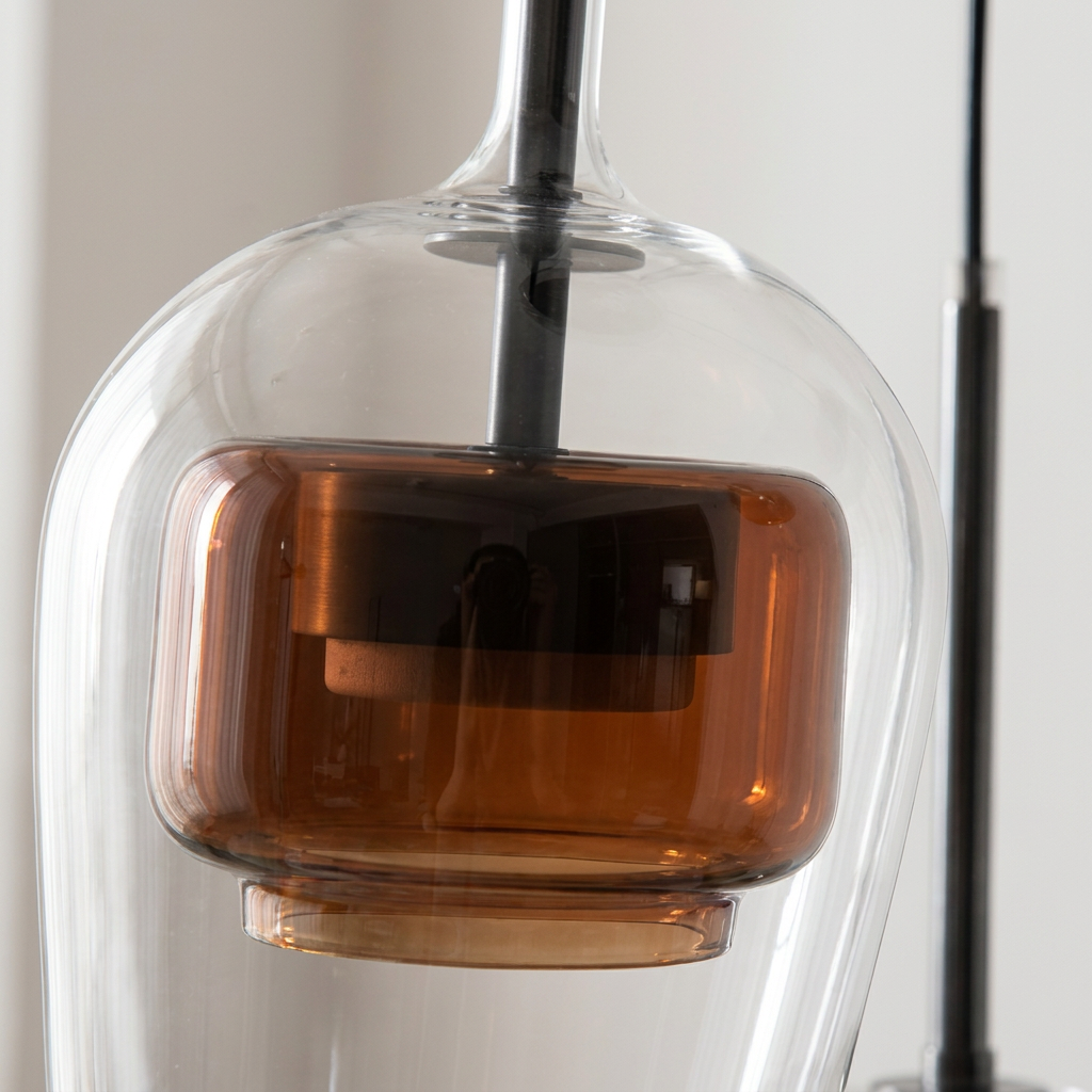 Suspension 3 Cloches en Verre Soufflé Ambré & Doré - Vasa
