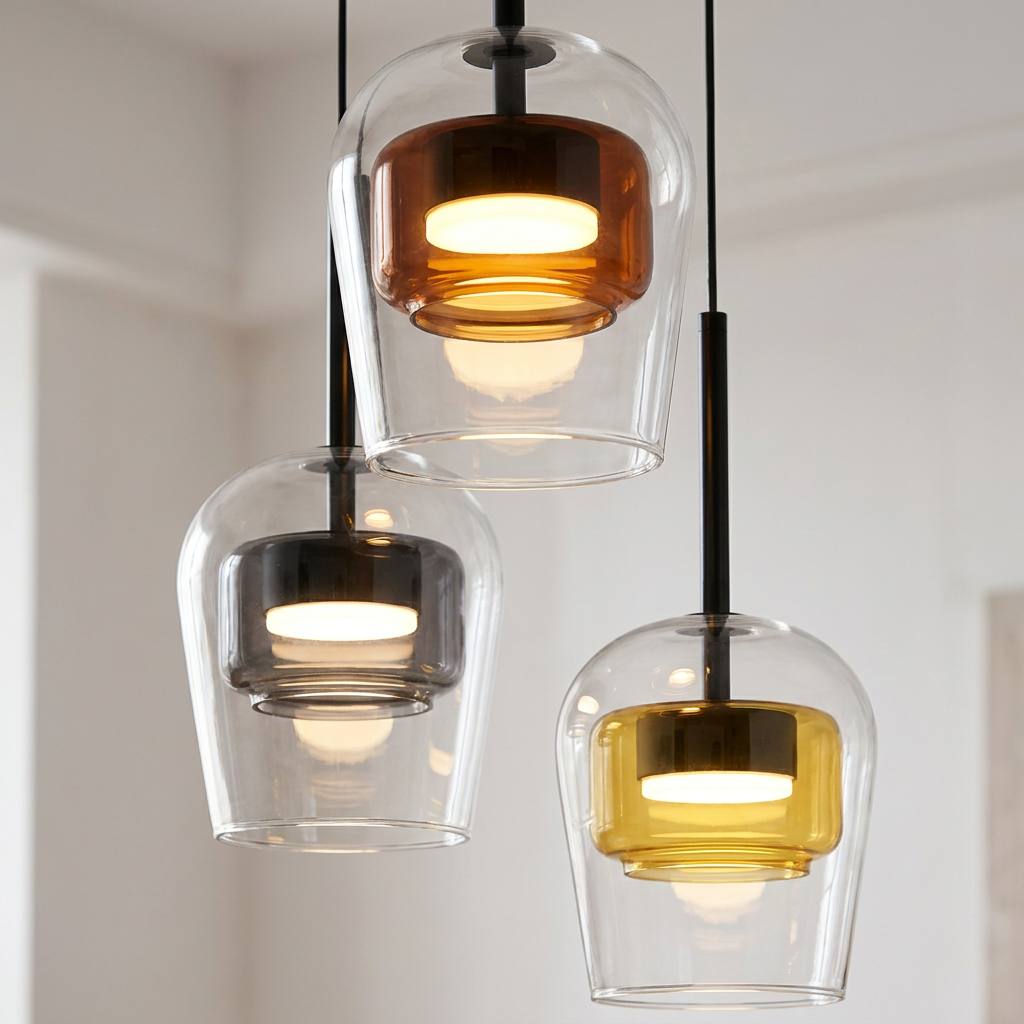 Suspension 3 Cloches en Verre Soufflé Ambré & Doré - Vasa