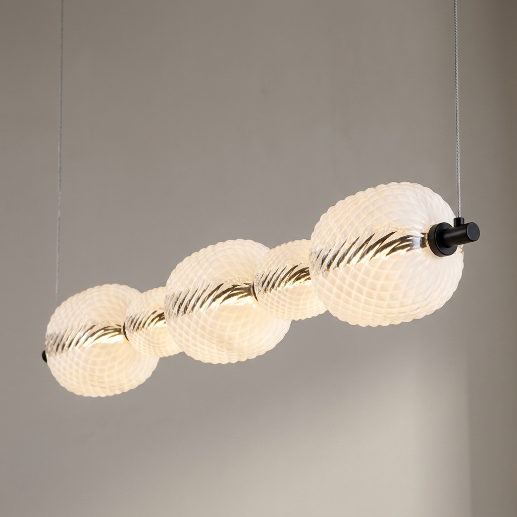 Suspension Linéaire 5 Globes en Verre Soufflé Texturé, LED Intégrée - Lume