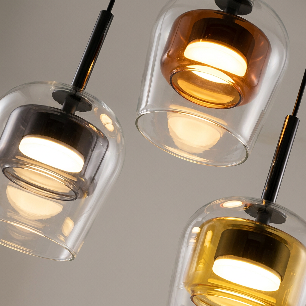 Suspension 3 Cloches en Verre Soufflé Ambré & Doré - Vasa