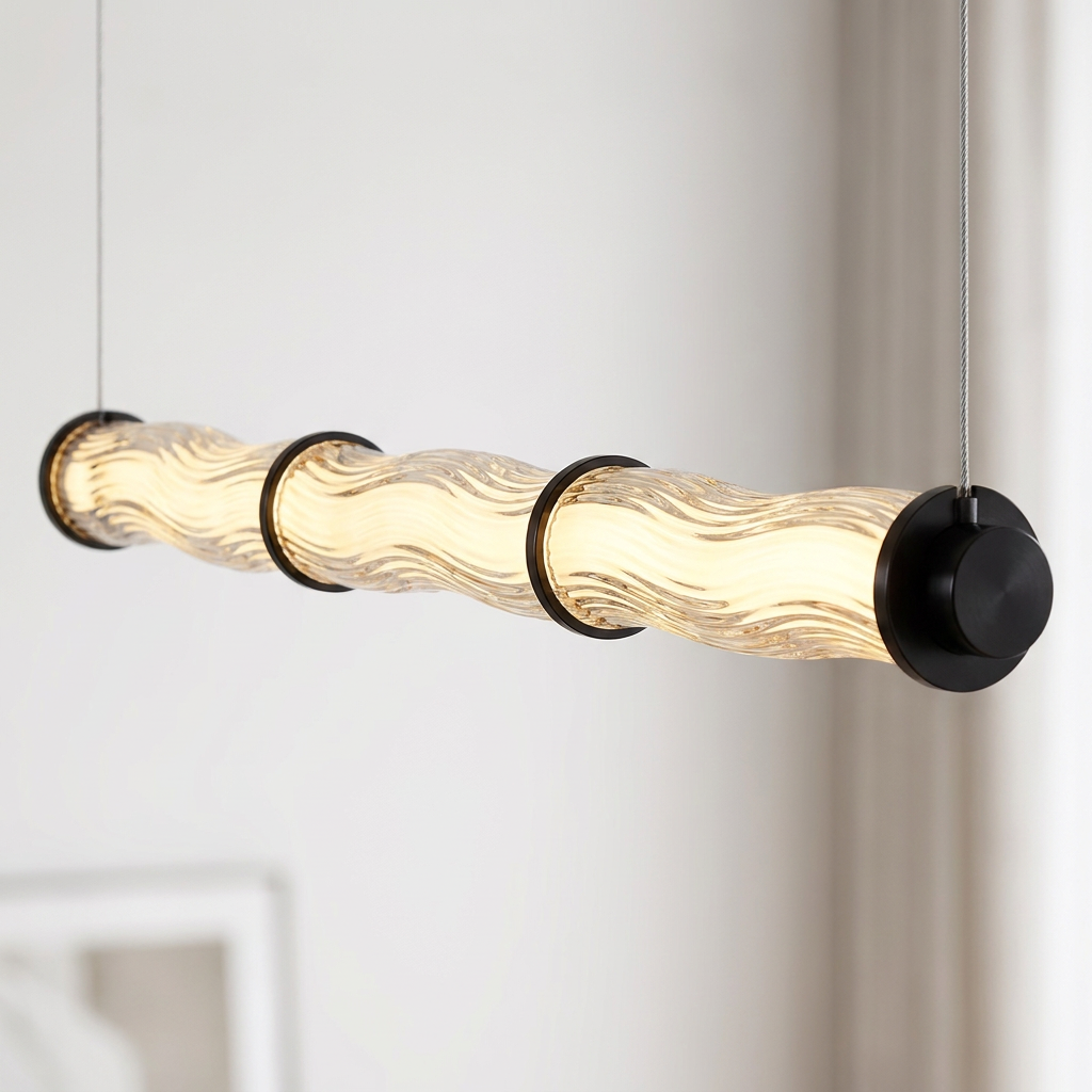 Suspension LED Barre en Verre Ondulé Champagne - Onda