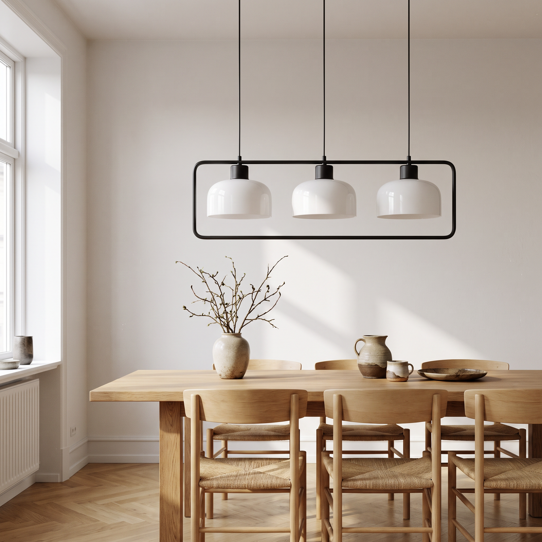 Suspension Barre 3 Lampes en Métal Noir & Blanc - Kubo