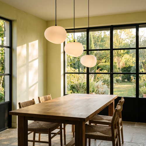 Suspension Barre 3 Galets en Verre Blanc & Noir - Zeta II