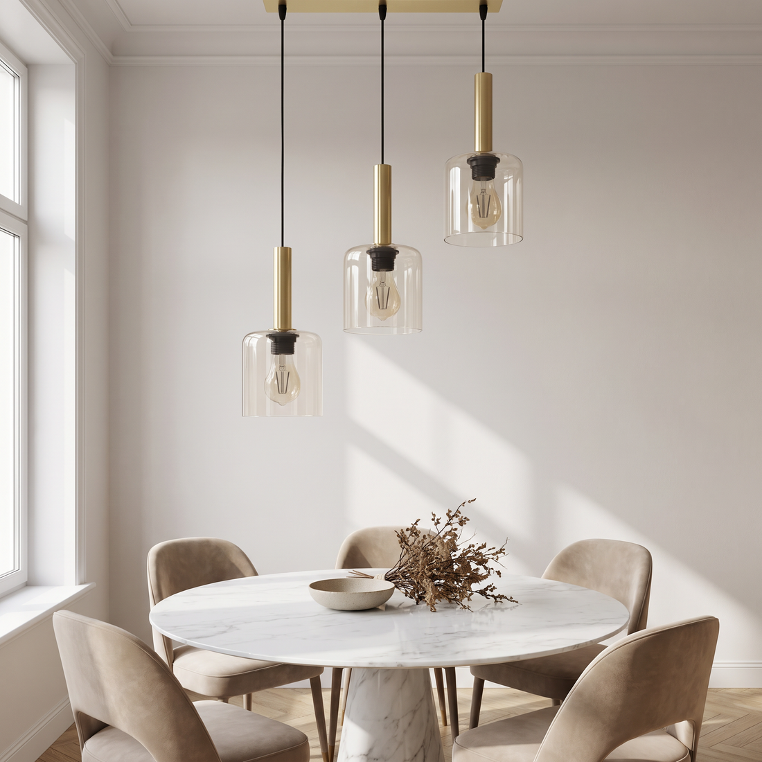 Suspension 3 Cylindres en Verre Ambré & Laiton - Ocra