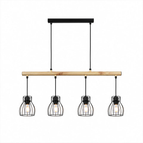Suspension 4 Abat-Jours Filaires Cage Bois · Forge